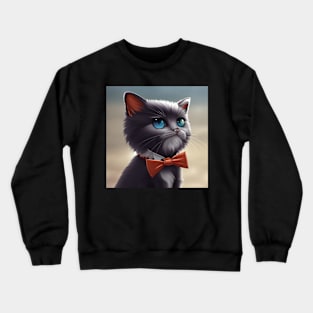 Elegant Grey Cat With an Orange Bow Tie | White and grey cat with blue eyes | Digital art Sticker Crewneck Sweatshirt